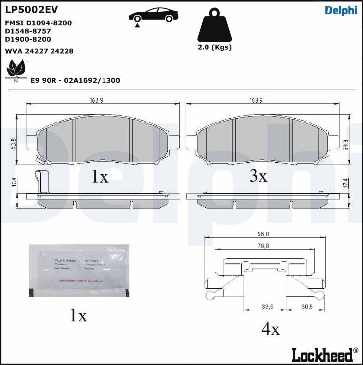 Delphi LP5002EV - Bremžu uzliku kompl., Disku bremzes autodraugiem.lv