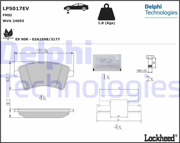 Delphi LP5017EV - Bremžu uzliku kompl., Disku bremzes autodraugiem.lv