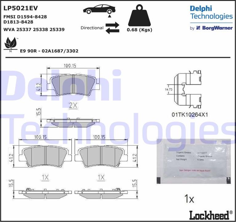 Delphi LP5021EV - Bremžu uzliku kompl., Disku bremzes autodraugiem.lv