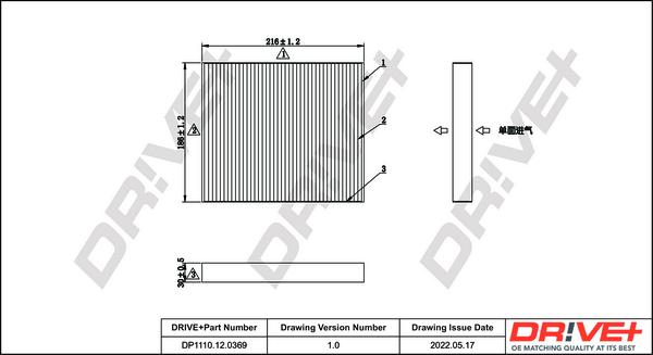 Dr!ve+ DP1110.12.0369 - Filtrs, Salona telpas gaiss autodraugiem.lv