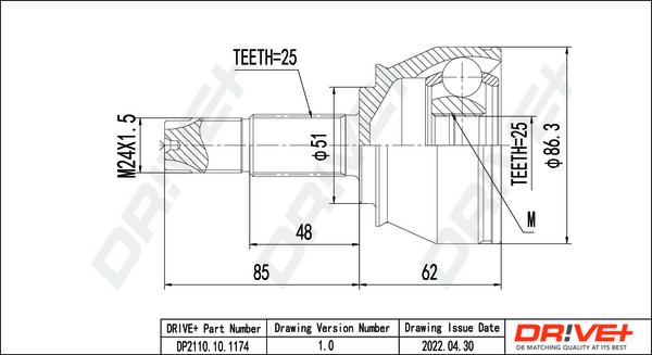 Dr!ve+ DP2110.10.1174 - Šarnīru komplekts, Piedziņas vārpsta autodraugiem.lv