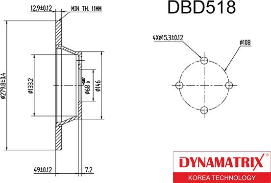 Dynamatrix DBD518 - Bremžu diski autodraugiem.lv