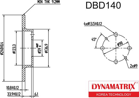 Dynamatrix DBD140 - Bremžu diski autodraugiem.lv