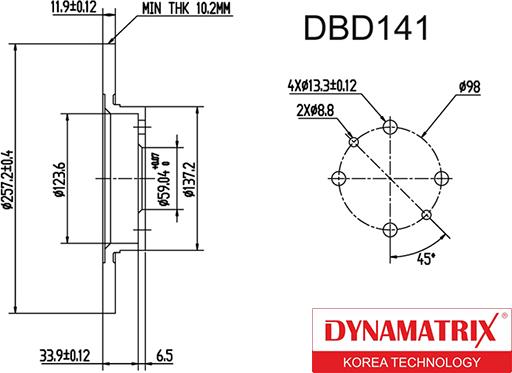 Dynamatrix DBD141 - Bremžu diski autodraugiem.lv