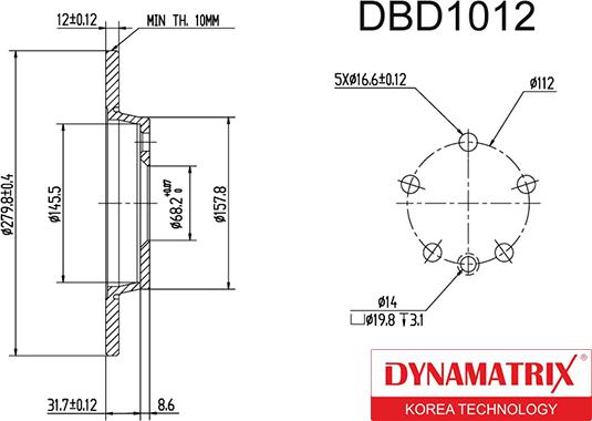 Dynamatrix DBD1012 - Bremžu diski autodraugiem.lv