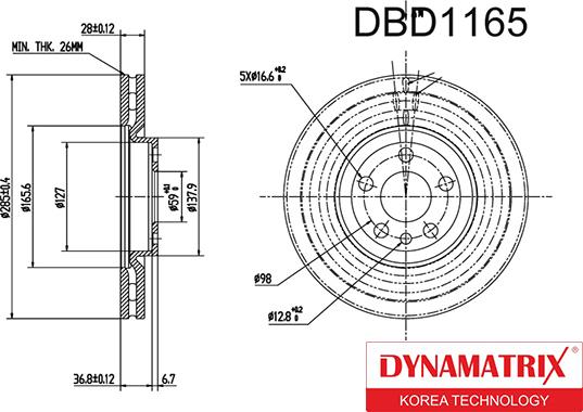 Dynamatrix DBD1165 - Bremžu diski autodraugiem.lv