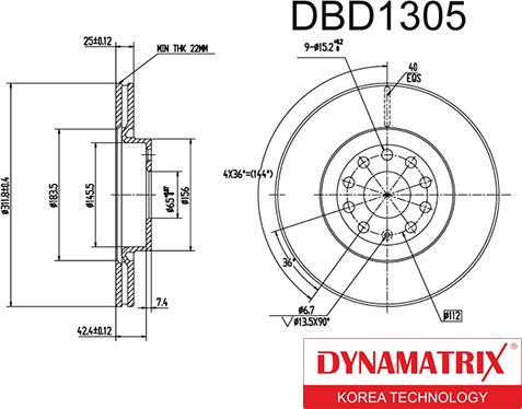 Dynamatrix DBD1305 - Bremžu diski autodraugiem.lv