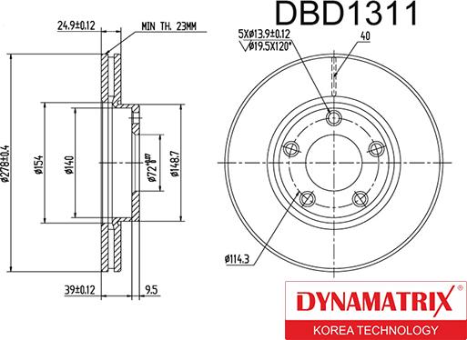 Dynamatrix DBD1311 - Bremžu diski autodraugiem.lv