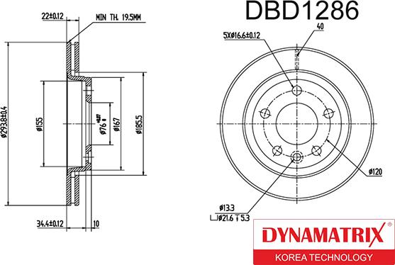 Dynamatrix DBD1286 - Bremžu diski autodraugiem.lv
