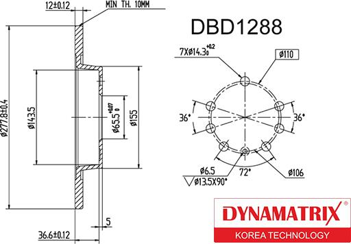Dynamatrix DBD1288 - Bremžu diski autodraugiem.lv