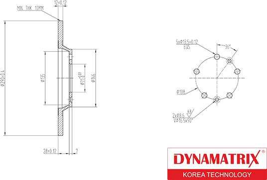 Dynamatrix DBD1275 - Bremžu diski autodraugiem.lv