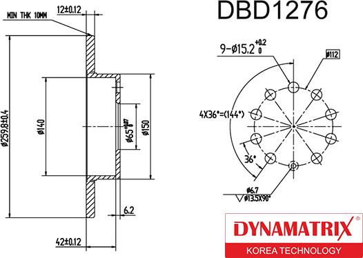 Dynamatrix DBD1276 - Bremžu diski autodraugiem.lv