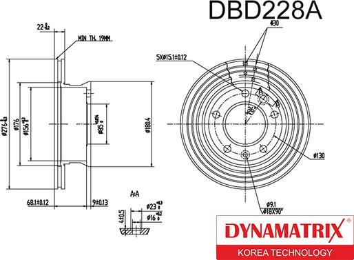 Dynamatrix DBD228A - Bremžu diski autodraugiem.lv