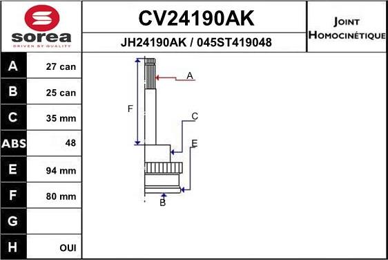 EAI CV24190AK - Šarnīru komplekts, Piedziņas vārpsta autodraugiem.lv