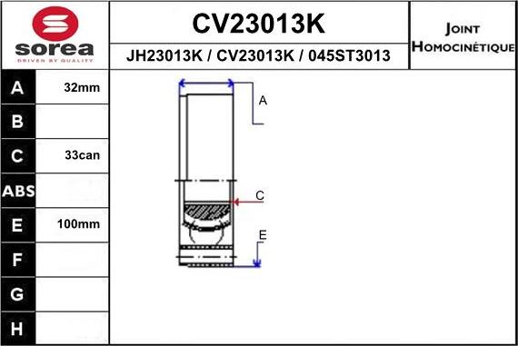 EAI CV23013K - Šarnīru komplekts, Piedziņas vārpsta autodraugiem.lv