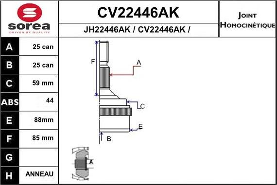 EAI CV22446AK - Šarnīru komplekts, Piedziņas vārpsta autodraugiem.lv
