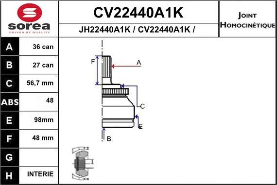 EAI CV22440A1K - Šarnīru komplekts, Piedziņas vārpsta autodraugiem.lv