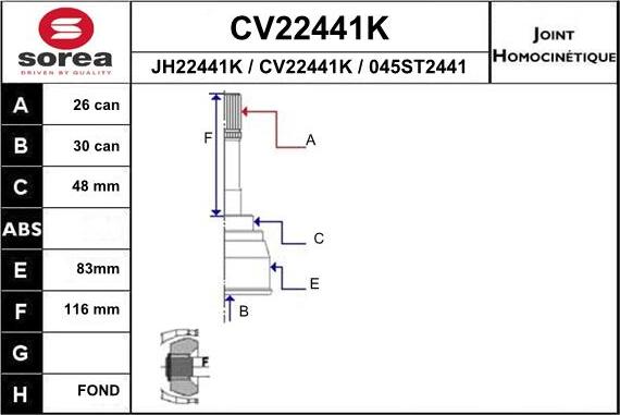 EAI CV22441K - Šarnīru komplekts, Piedziņas vārpsta autodraugiem.lv
