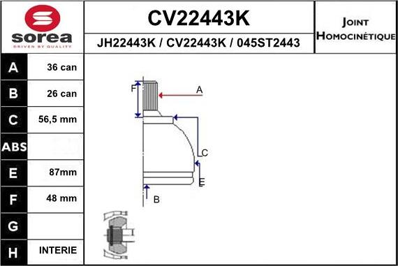 EAI CV22443K - Šarnīru komplekts, Piedziņas vārpsta autodraugiem.lv