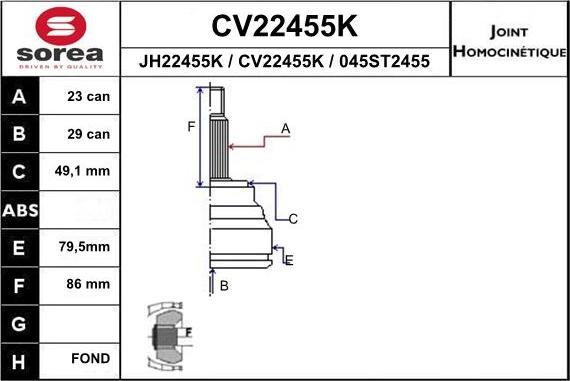 EAI CV22455K - Šarnīru komplekts, Piedziņas vārpsta autodraugiem.lv