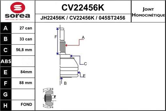 EAI CV22456K - Šarnīru komplekts, Piedziņas vārpsta autodraugiem.lv