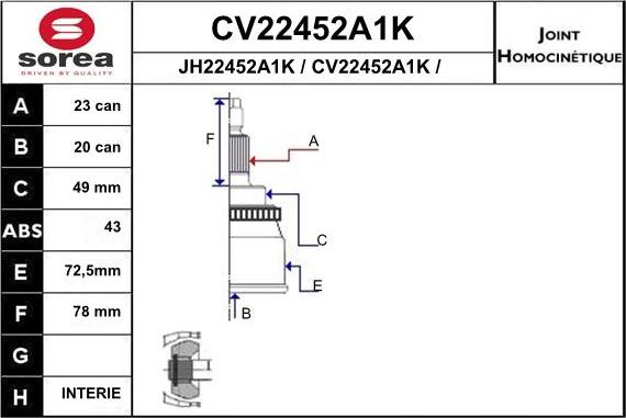 EAI CV22452A1K - Šarnīru komplekts, Piedziņas vārpsta autodraugiem.lv
