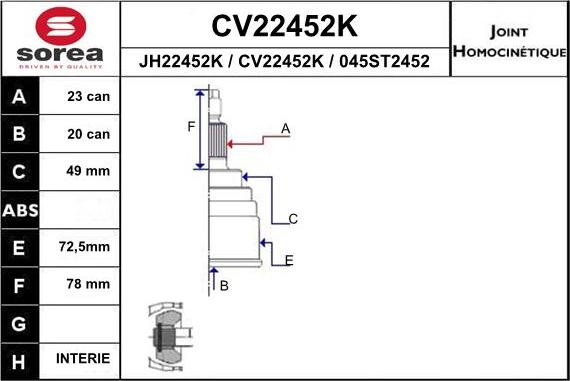 EAI CV22452K - Šarnīru komplekts, Piedziņas vārpsta autodraugiem.lv