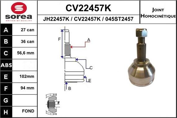 EAI CV22457K - Šarnīru komplekts, Piedziņas vārpsta autodraugiem.lv