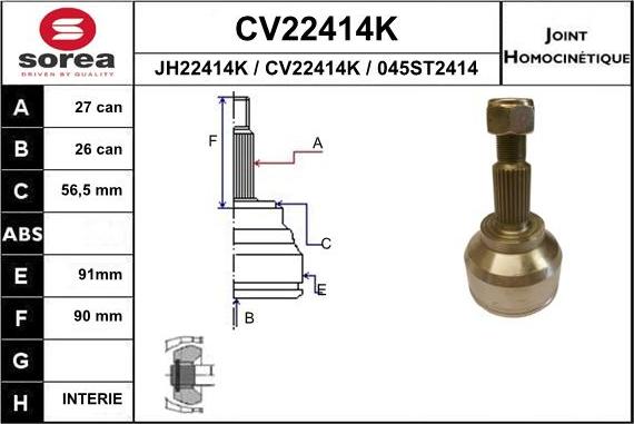 EAI CV22414K - Šarnīru komplekts, Piedziņas vārpsta autodraugiem.lv