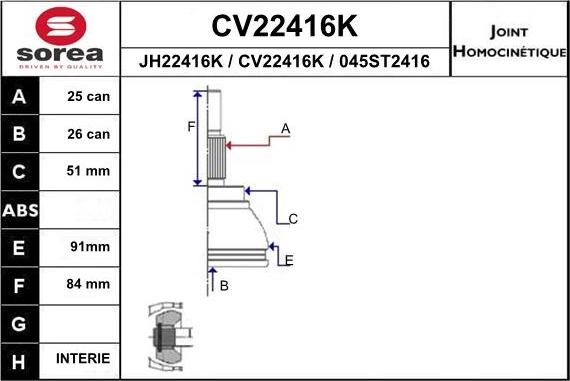 EAI CV22416K - Šarnīru komplekts, Piedziņas vārpsta autodraugiem.lv