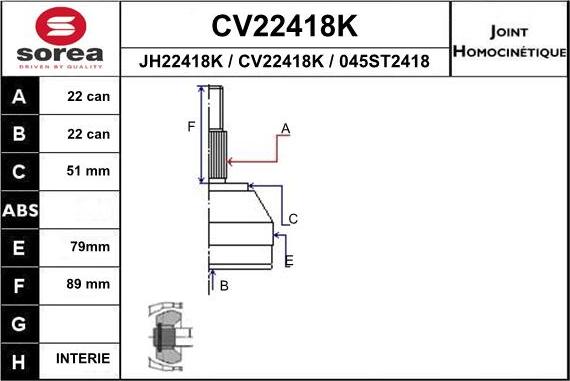 EAI CV22418K - Šarnīru komplekts, Piedziņas vārpsta autodraugiem.lv