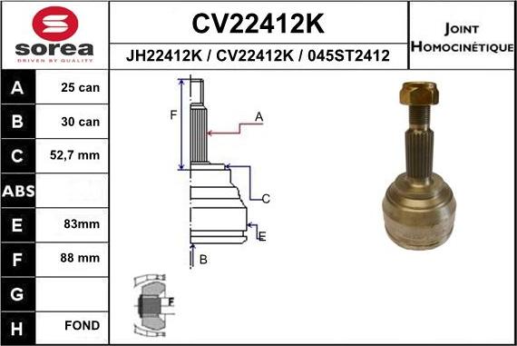 EAI CV22412K - Šarnīru komplekts, Piedziņas vārpsta autodraugiem.lv