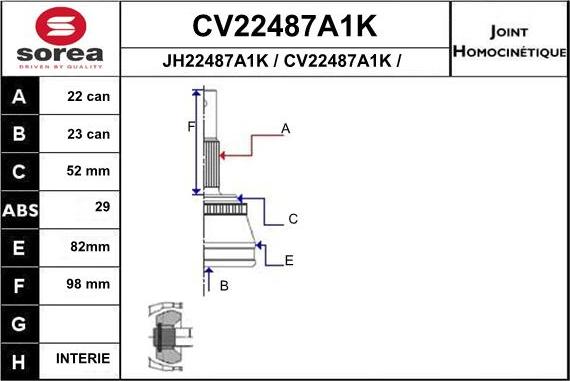 EAI CV22487A1K - Šarnīru komplekts, Piedziņas vārpsta autodraugiem.lv