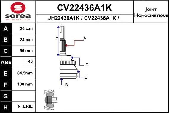 EAI CV22436A1K - Šarnīru komplekts, Piedziņas vārpsta autodraugiem.lv