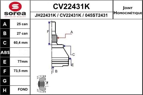 EAI CV22431K - Šarnīru komplekts, Piedziņas vārpsta autodraugiem.lv