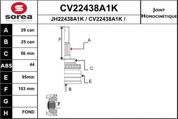 EAI CV22438A1K - Šarnīru komplekts, Piedziņas vārpsta autodraugiem.lv