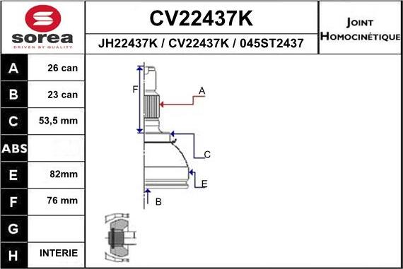 EAI CV22437K - Šarnīru komplekts, Piedziņas vārpsta autodraugiem.lv