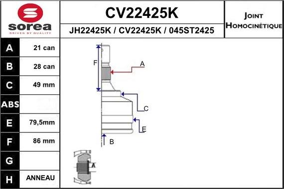 EAI CV22425K - Šarnīru komplekts, Piedziņas vārpsta autodraugiem.lv