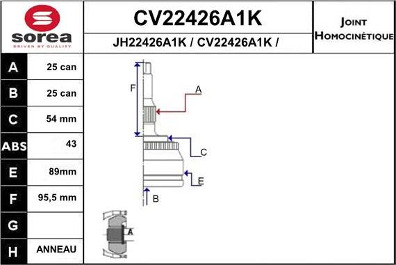 EAI CV22426A1K - Šarnīru komplekts, Piedziņas vārpsta autodraugiem.lv