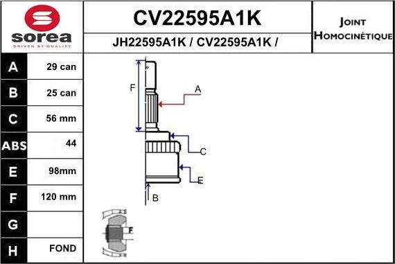 EAI CV22595A1K - Šarnīru komplekts, Piedziņas vārpsta autodraugiem.lv