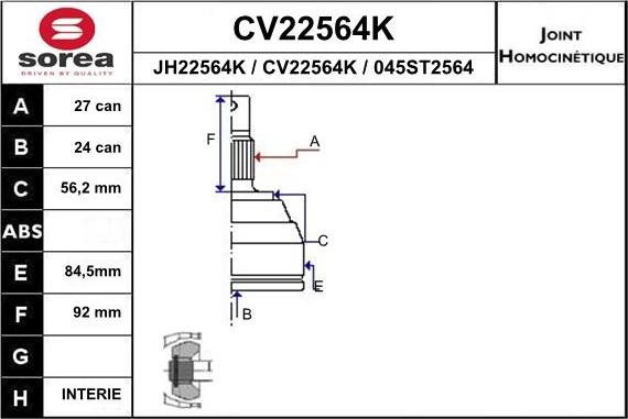 EAI CV22564K - Šarnīru komplekts, Piedziņas vārpsta autodraugiem.lv