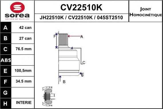 EAI CV22510K - Šarnīru komplekts, Piedziņas vārpsta autodraugiem.lv