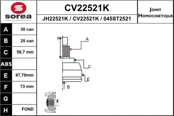 EAI CV22521K - Šarnīru komplekts, Piedziņas vārpsta autodraugiem.lv