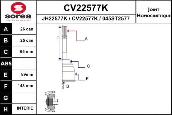 EAI CV22577K - Šarnīru komplekts, Piedziņas vārpsta autodraugiem.lv