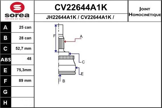 EAI CV22644A1K - Šarnīru komplekts, Piedziņas vārpsta autodraugiem.lv