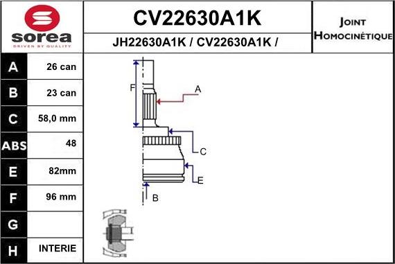 EAI CV22630A1K - Šarnīru komplekts, Piedziņas vārpsta autodraugiem.lv