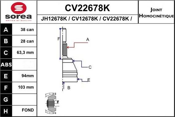 EAI CV22678K - Šarnīru komplekts, Piedziņas vārpsta autodraugiem.lv