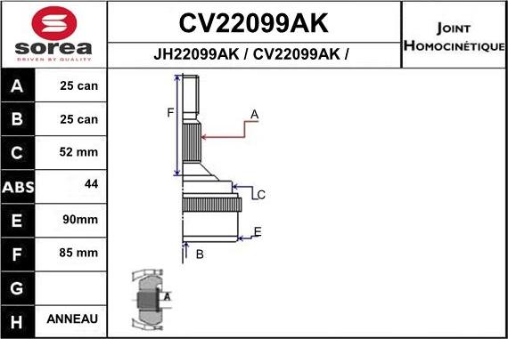 EAI CV22099AK - Šarnīru komplekts, Piedziņas vārpsta autodraugiem.lv