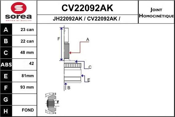 EAI CV22092AK - Šarnīru komplekts, Piedziņas vārpsta autodraugiem.lv