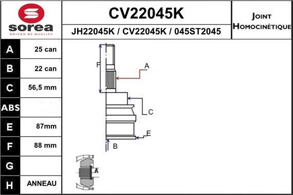 EAI CV22045K - Šarnīru komplekts, Piedziņas vārpsta autodraugiem.lv